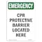 Signmission OSHA Emergency Sign, 14" Height, Rigid Plastic, CPR Protective Barrier Located Here, Portrait OS-EM-P-1014-V-10446 - alternate 1